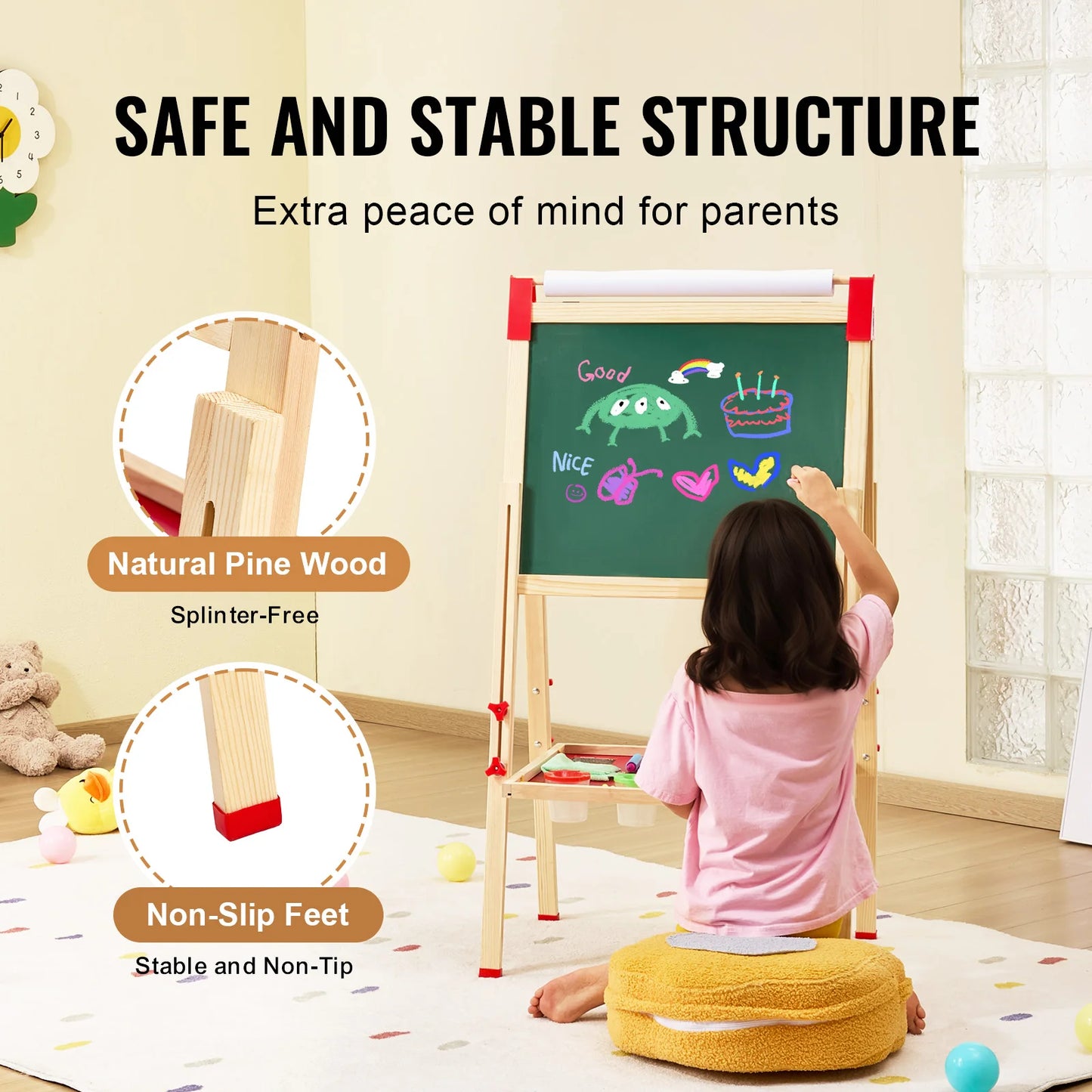 Double-Sided Kids' Art Easel – Wooden Magnetic Drawing Board with Whiteboard & Chalkboard, Creative Gift for Boys & Girls