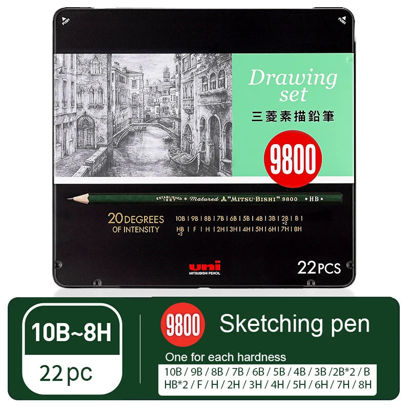 Uni Sketch Graphite Pencil Set – Smooth Drawing Tools from Japan, Artist Accessories for Shading & Sketching