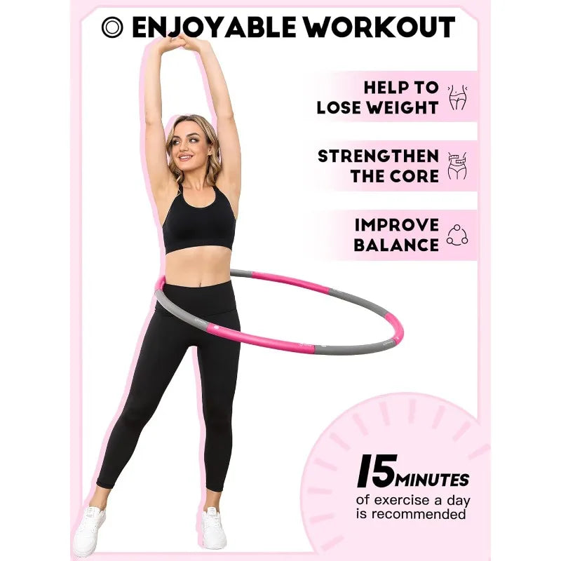 🔥 Weighted Exercise Hoop for Adults – 2.2lb Detachable Fitness Hoop Set with Jump Rope, Tape Measure & Carry Bag | Adjustable for Home or Travel Workouts