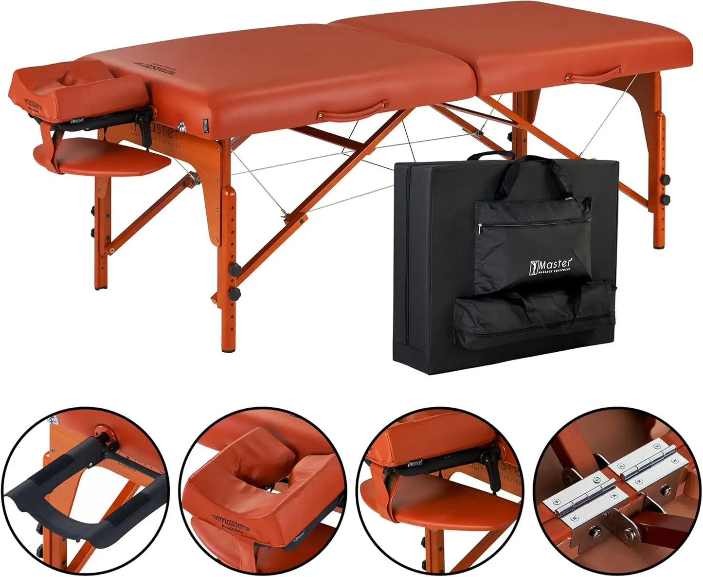 Master Massage 31" Santana Pro Portable Massage Table - Memory Foam Cushioning, Reiki Leg Panels, Mountain Red - Complete Package