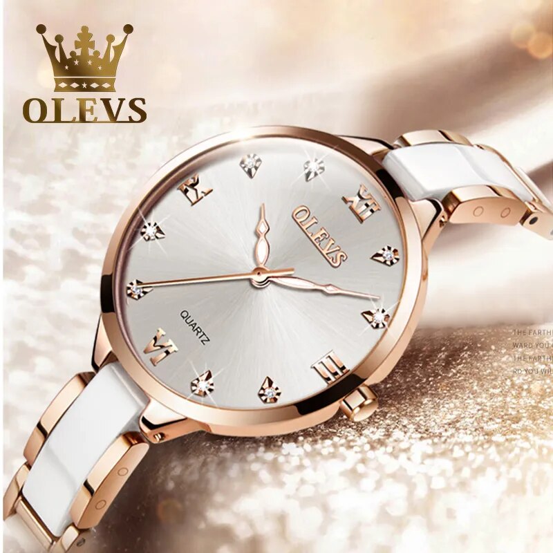 OLEVS Quartz Women's Watch: Elegant Ceramic Strap, Japan Movement, 30M Waterproof - The Perfect Valentine's Day Gift for Her