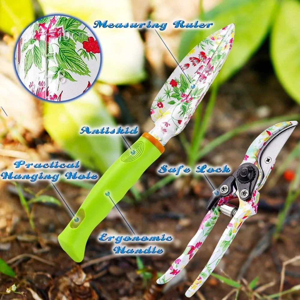 Cute Garden Tool Set – Heavy Duty Gardening Gifts for Women, Includes Gloves, Tote, Kneeling Pad, and Hand Pruner, Perfect Birthday Gift for Mom