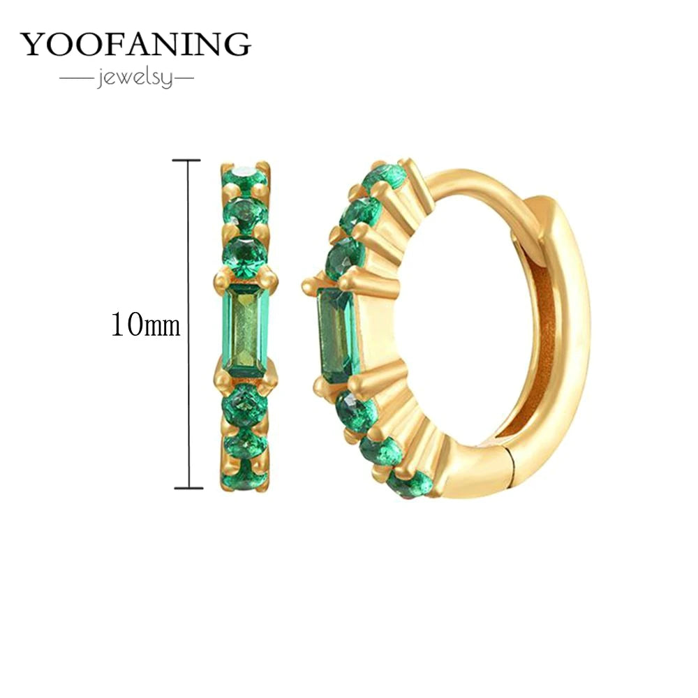 925 Sterling Silver Women's Earrings – Heart-Shaped Green Zircon Flower with Geometric Luxury Design