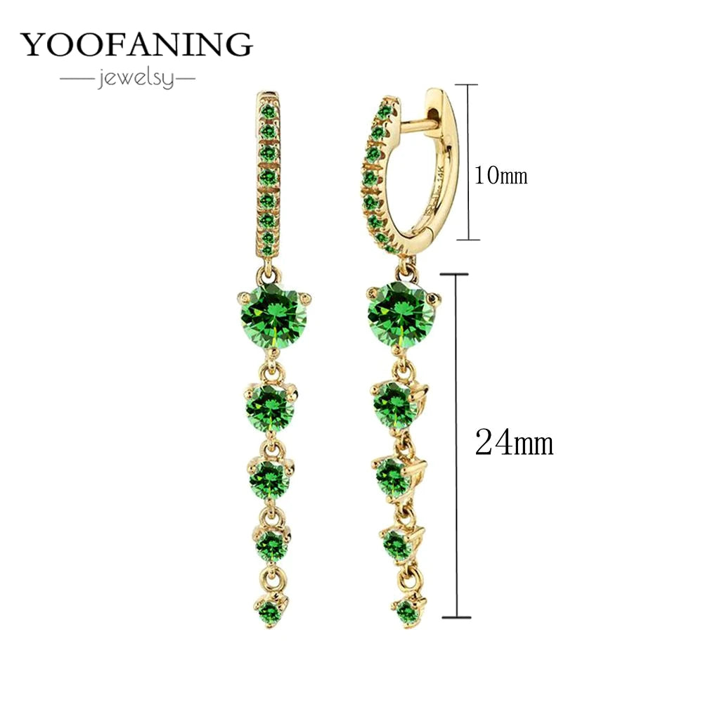 925 Sterling Silver Women's Earrings – Heart-Shaped Green Zircon Flower with Geometric Luxury Design