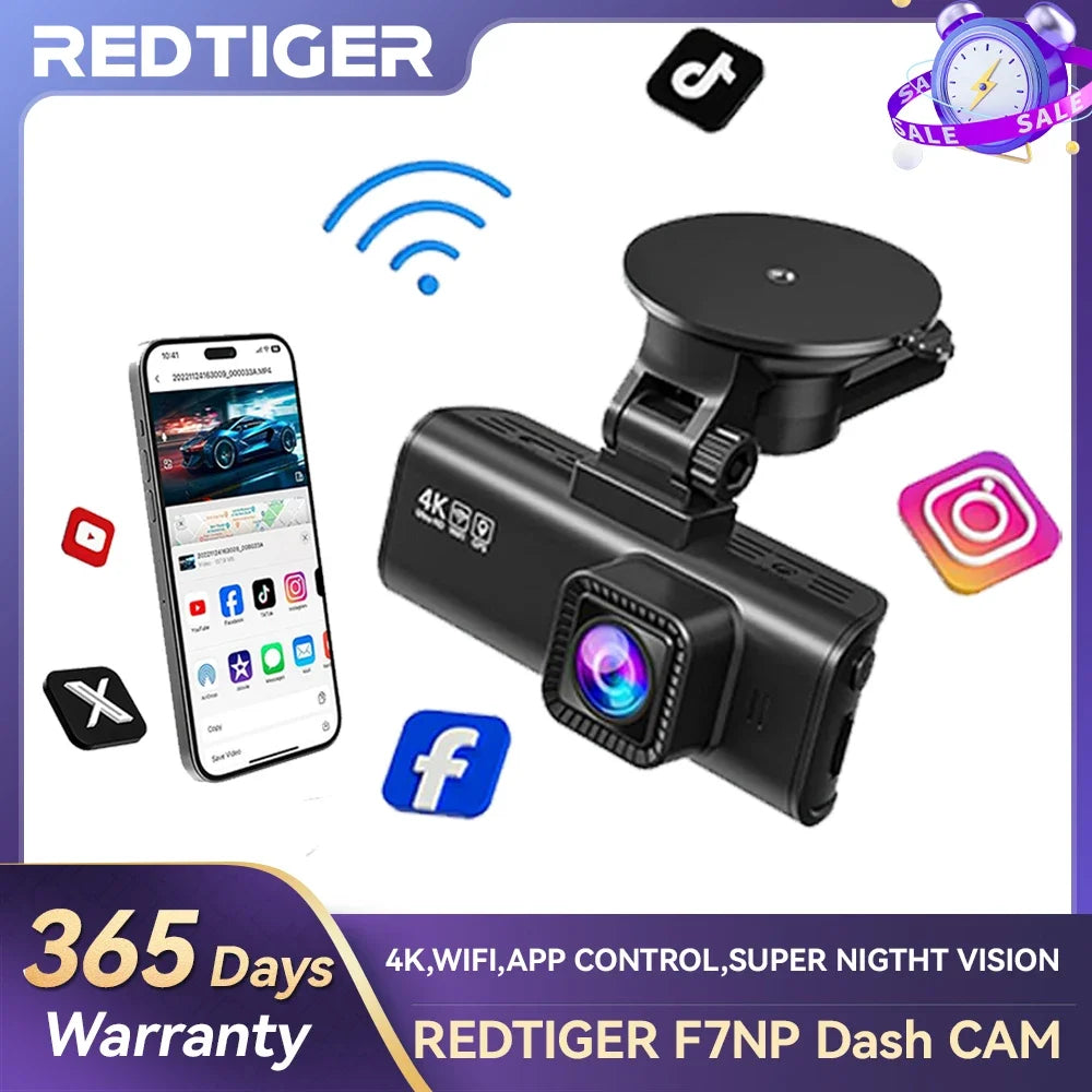 4K Dash Cam - 1080P HD Car DVR with GPS, Wi-Fi, Night Vision, and Android Compatibility"