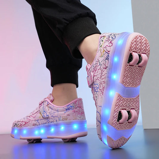 🛼 4-Wheel Dual-Use Roller Skates Sneakers – Detachable Wheels | Speed Skates for Boys & Girls | Stylish Sports Shoes with Hidden Wheels