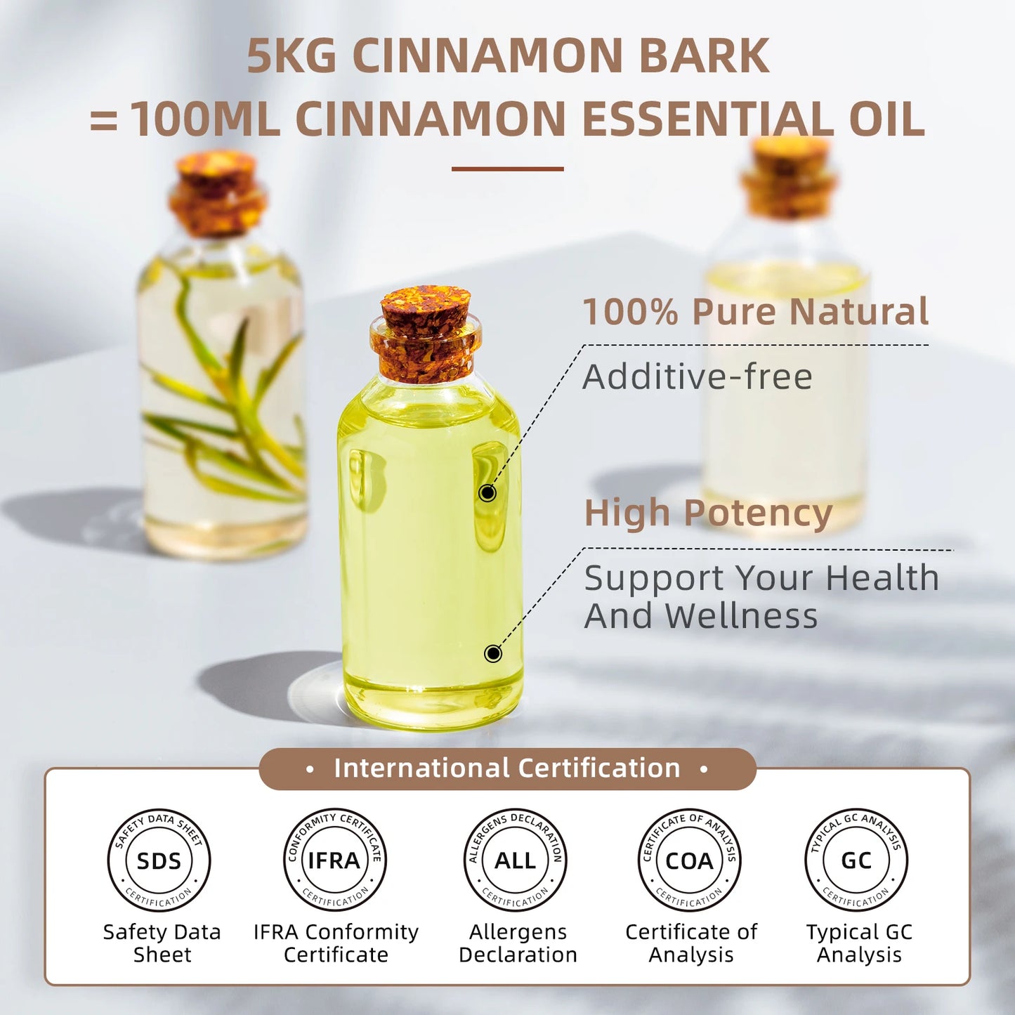 100ml Pure Cinnamon Bark Essential Oil - Natural Aromatherapy for Diffusers, Humidifiers, Massage, and Stress Relief