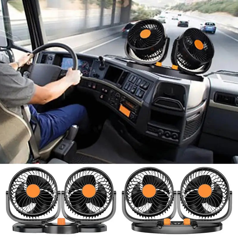 Dual Head USB Car Fan | Adjustable Strong Wind Electric Dashboard Cooling Air Circulator for Ultimate Comfort