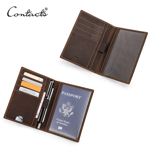 CONTACT'S Genuine Leather Passport Holder & Wallet - Vintage-Style Card Holder for Men, Perfect for Travel!