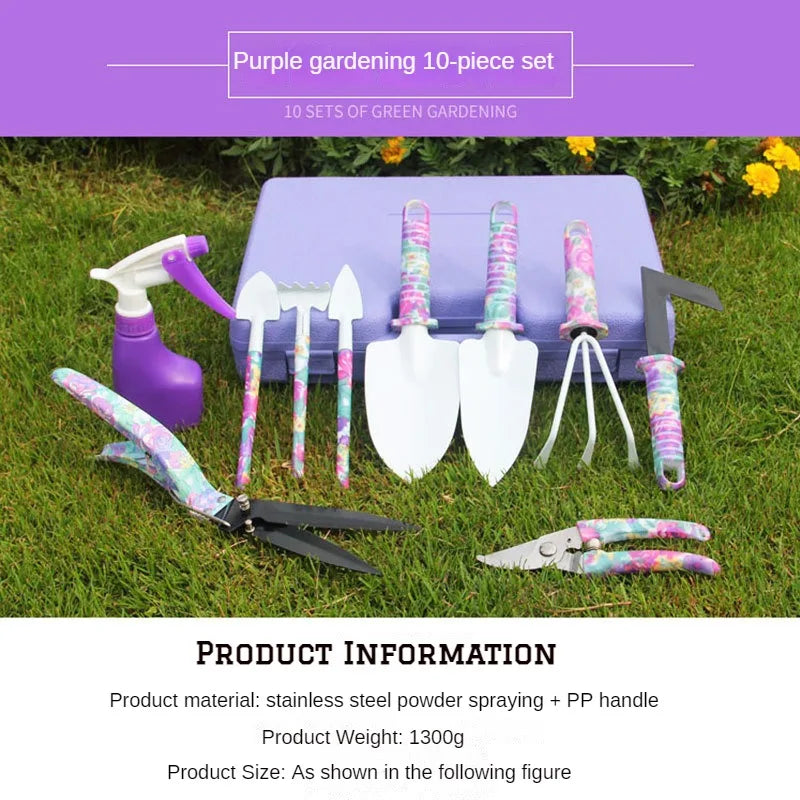 Set of 5/10 Garden Tools with Non-Slip Handles: Includes Anti-Rust Trowel, Cultivator, Pruning Shear, and Water Sprayer - Perfect Gardening Gift Kit