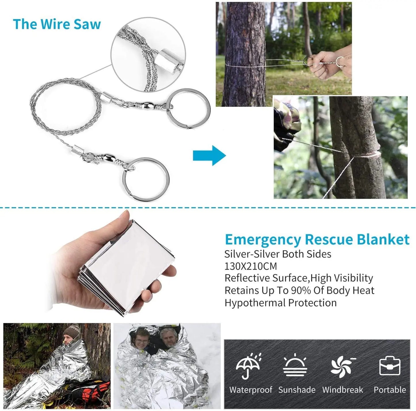 All-in-One Survival Gear Kit: Fire Starter, Whistle, Wood Cutter, and More for Hiking & Camping