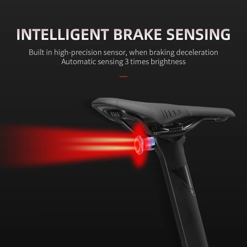 USB Rechargeable Smart Road Bike LED Tail Light with Brake Sensor, IPx6 Waterproof for Mountain Bikes