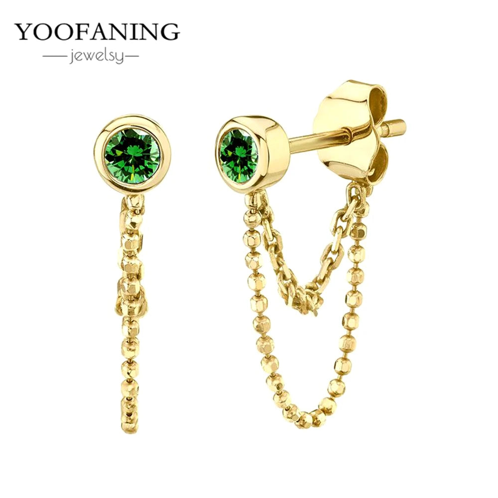 925 Sterling Silver Women's Earrings – Heart-Shaped Green Zircon Flower with Geometric Luxury Design