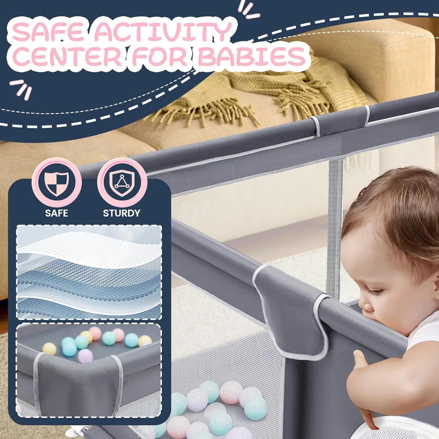 Extra Large Baby Playpen and Playard: Portable Play Area for Babies, Toddlers, and Pets – Safe and Spacious for Indoor Fun!