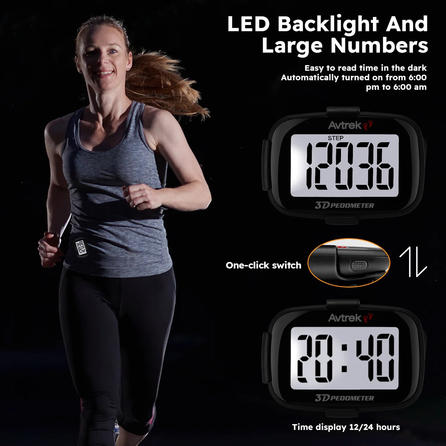 Avtrek 3D Mini Digital Step Counter Pedometer – Portable Pocket Step Tracker with Clock for Walking, Running, Outdoor Fitness