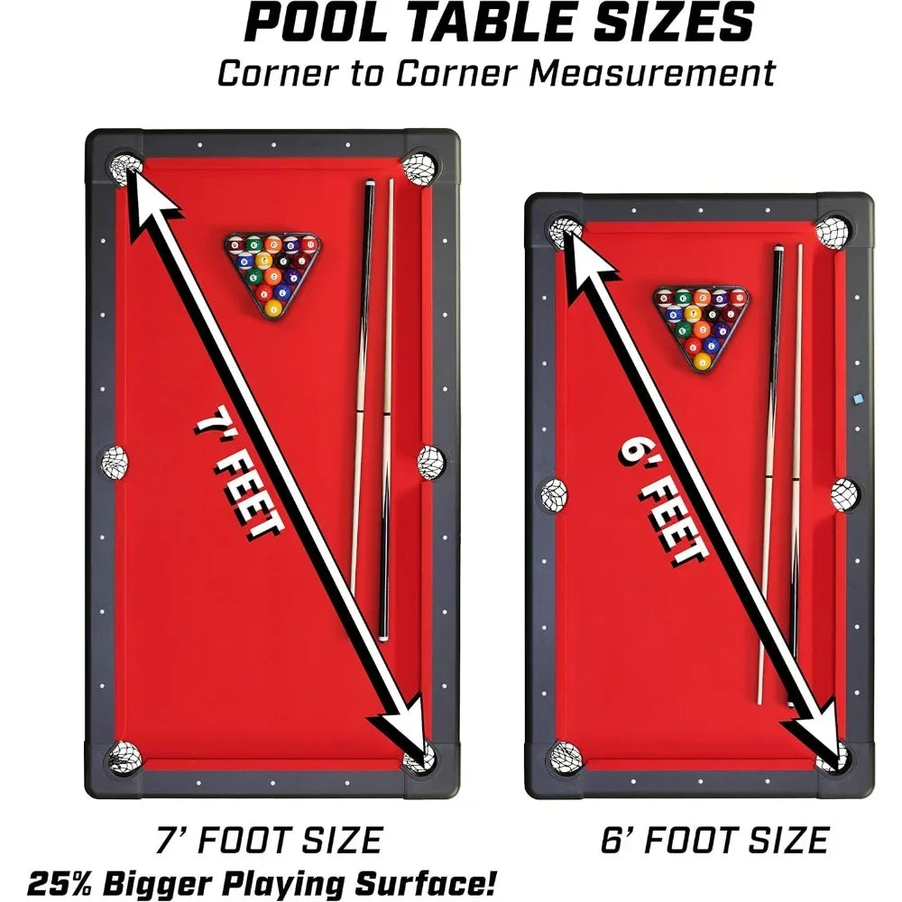 6, 7, or 8 Ft Portable Billiards Table – Premium Pool Table with Full Set of Balls, 2 Cue Sticks, and Chalk Included