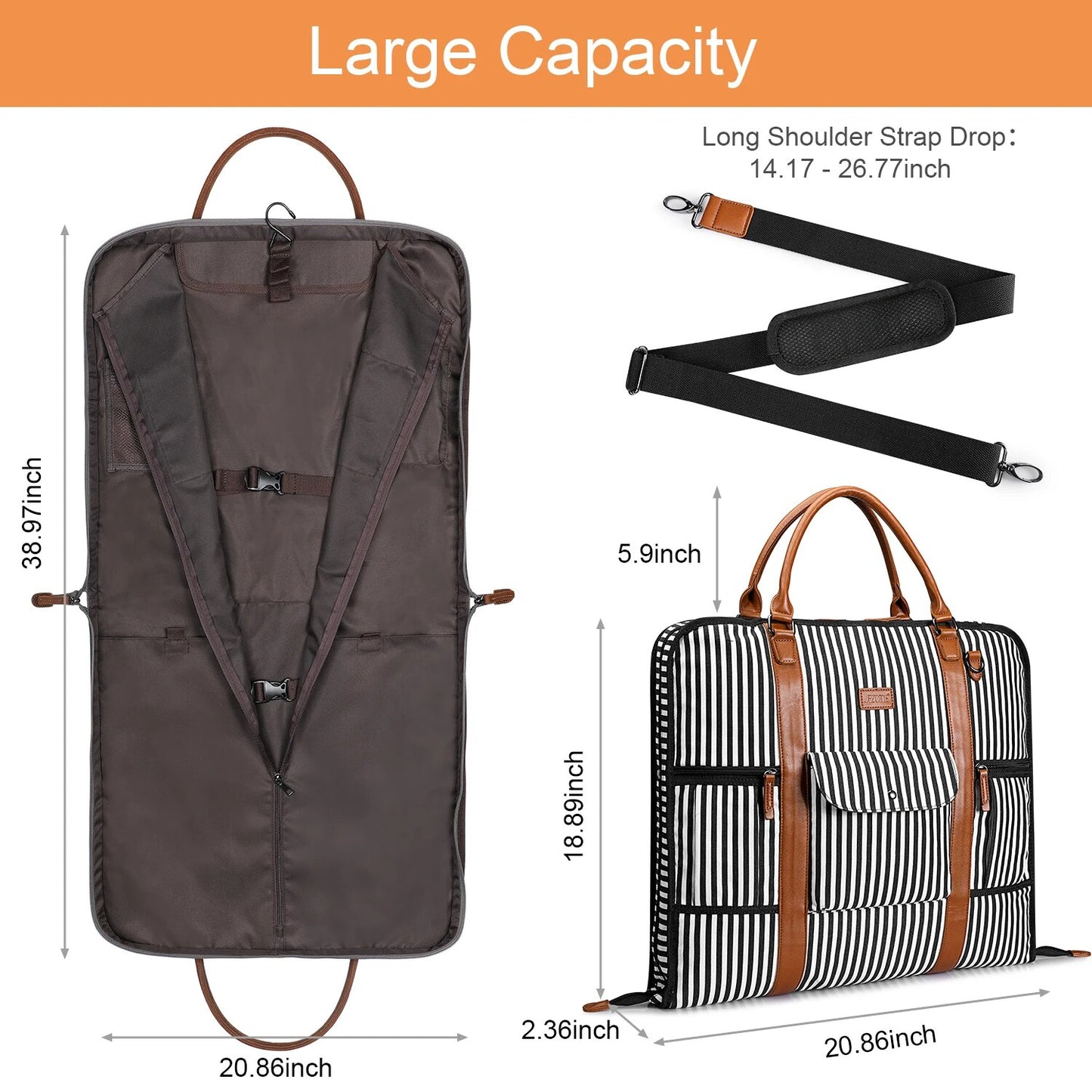 Business Travel Essential: S-ZONE Canvas and Leather Men's Suit Cover, your Convenient Carry-On Garment Bag.