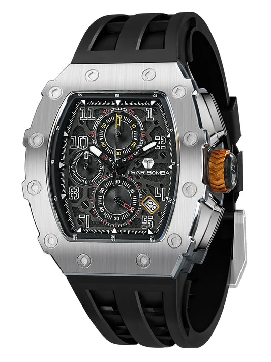 TSAR BOMBA Men’s Luxury Watch – Tonneau Design Waterproof Stainless Steel Wristwatch