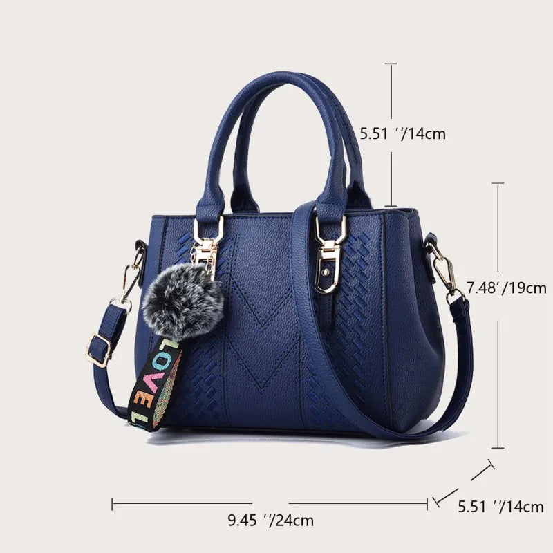 👜 Embroidered Leather Messenger Handbag – Stylish Women's Shoulder Bag with Hair Ball Charm