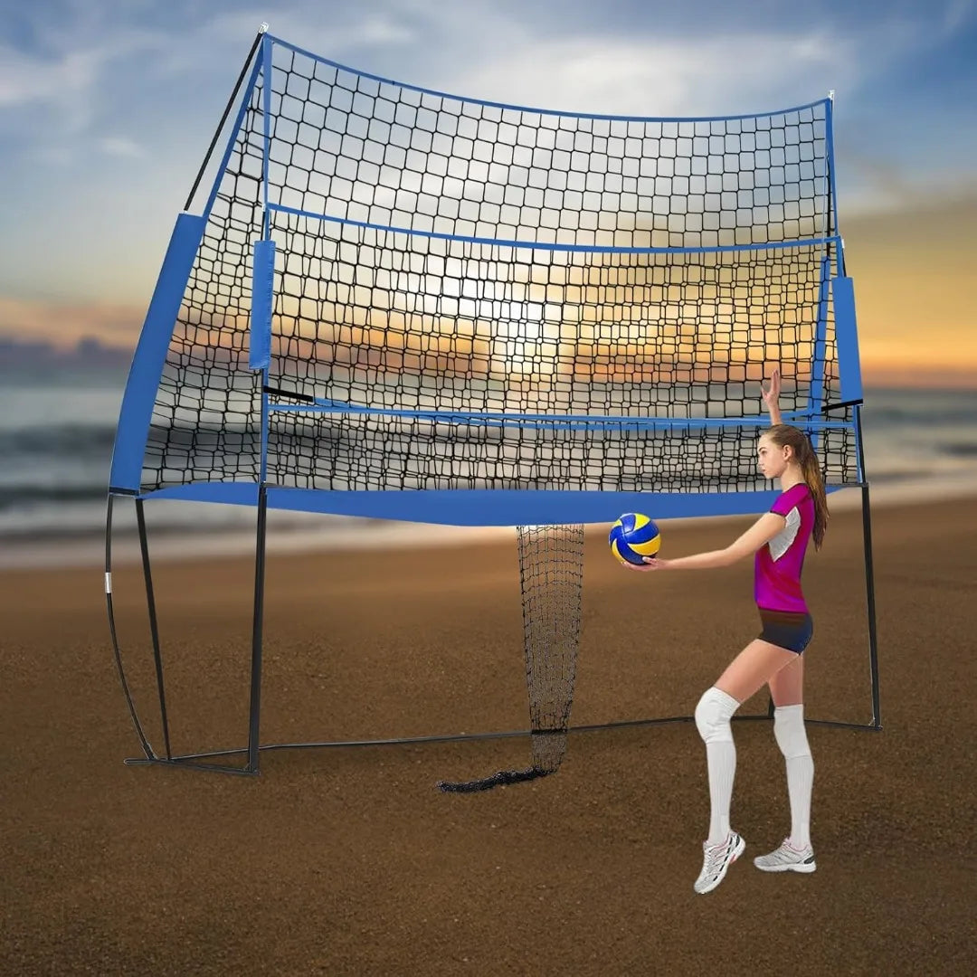 3-in-1 Portable Volleyball Training Net – Adjustable Height Rebounder with Carry Bag (2.44 x 3.35m) for Practice & Drills