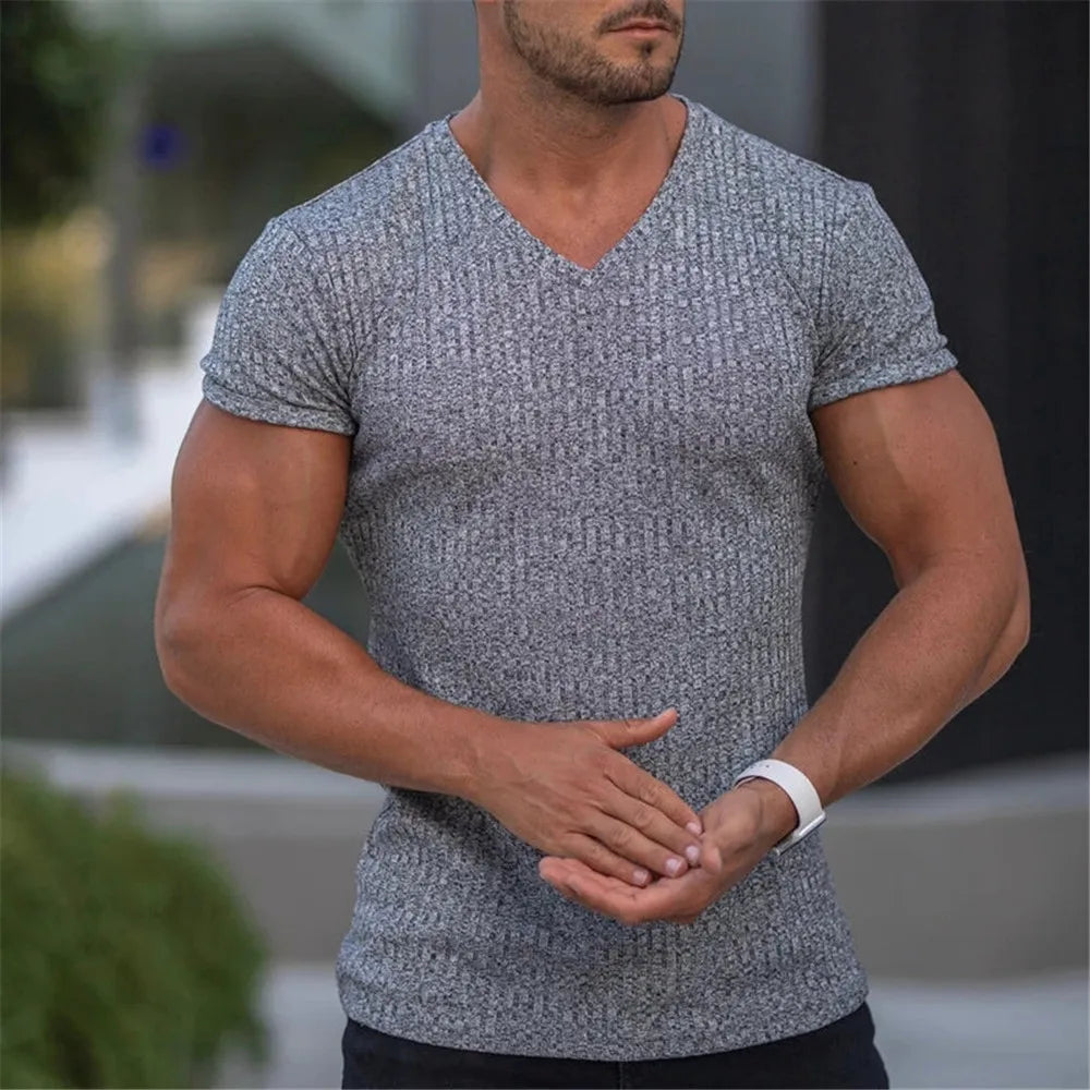 Stay Fashionable in 2024: Men's V-Neck Slim Fit Sports T-Shirt