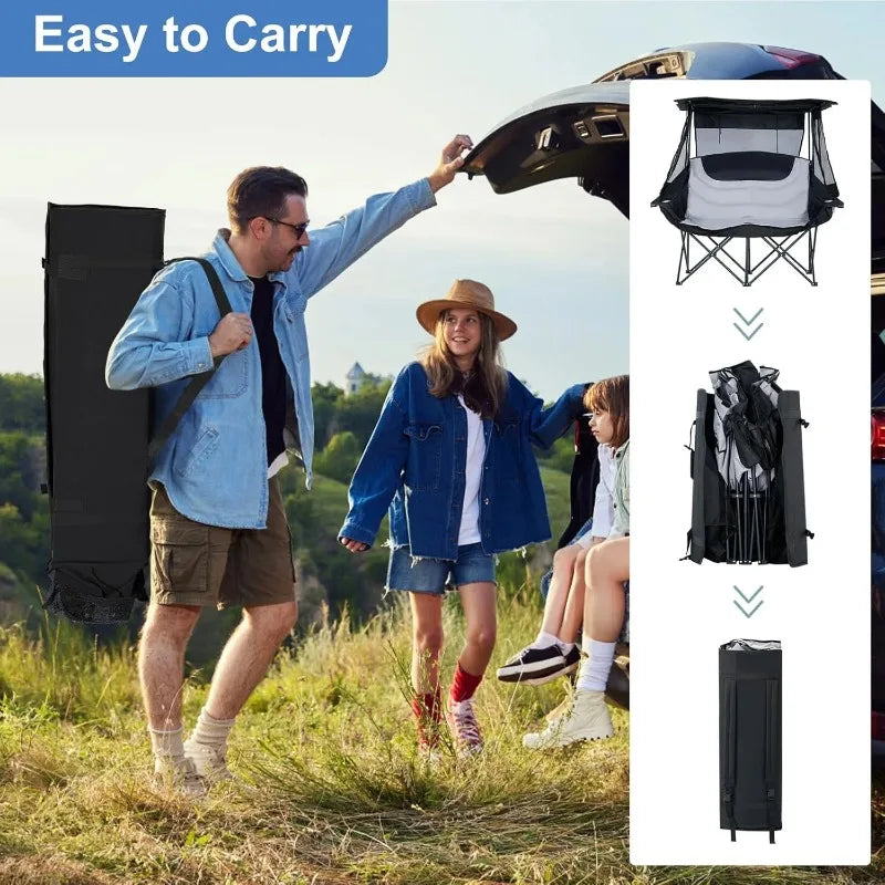 XXXL Double Camping Chair with Shade Canopy – Oversized 2-Person Folding Chair with Cup Holders, Heavy-Duty Outdoor Beach Seat + Carry Bag