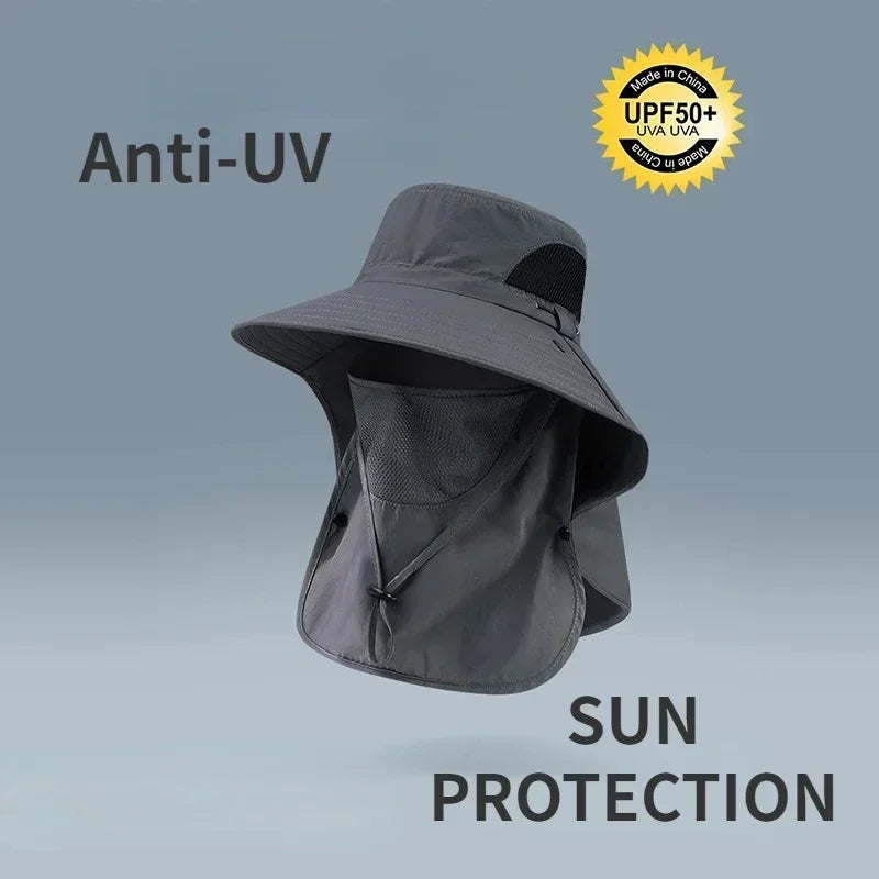UPF 50+ Wide-Brim Outdoor Fishing Hat with Removable Neck & Face Flap – Breathable Mesh Sun Protection