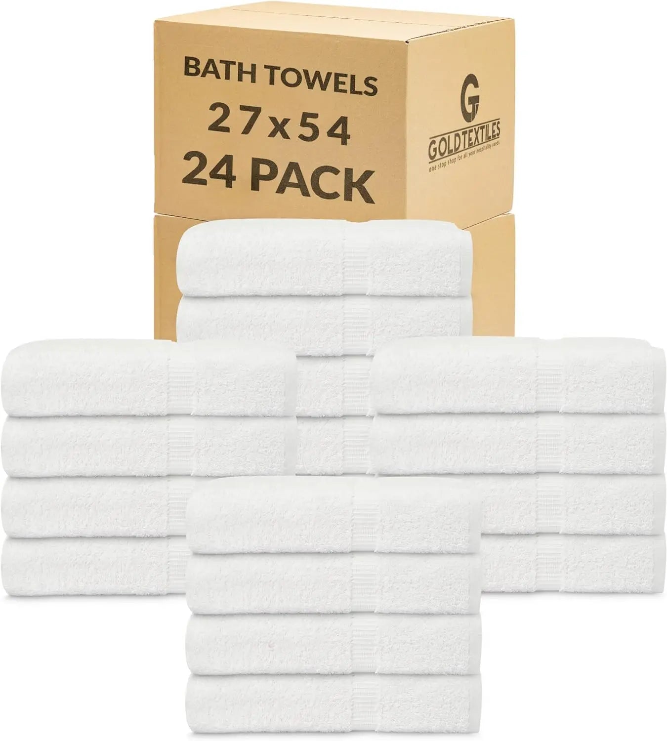 Premium Bath Towel Set (Pack of 24) - 27 x 54 inches, 100% Ring-Spun Cotton Towels for Hotel Spa, Soft and Absorbent, White