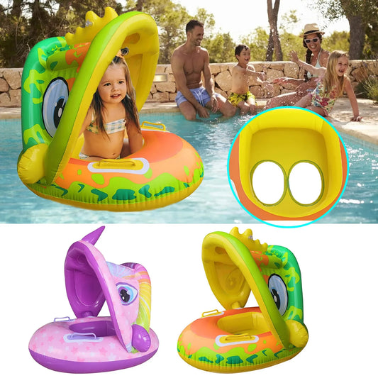 Baby Inflatable Unicorn Swim Ring – Sunshade Seat Float with Handrails & Removable Canopy for Pool Fun