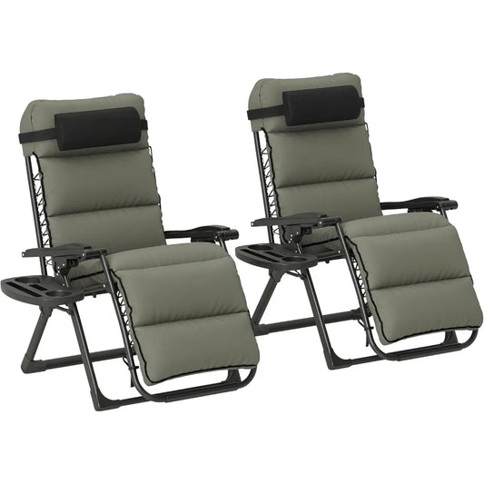 Set of 2 Reclining Zero Gravity Lounge Chairs – Folding Outdoor Relaxation with Removable Cushions