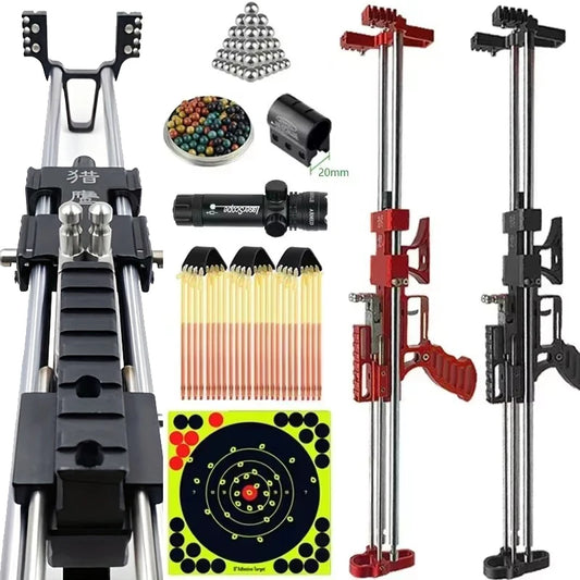 🎯 80LBS Telescopic Long Pole Slingshot with Laser Sight | All-Metal Powerful Hunting Slingshot