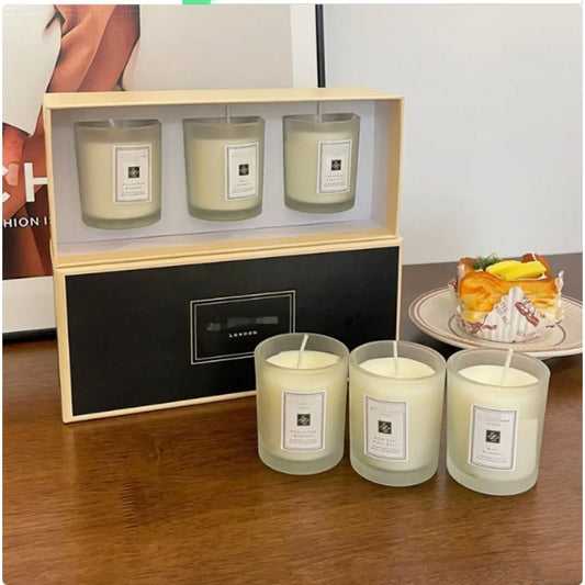 3-Piece Aromatherapy Candle Set – Smokeless Indoor Candles with British Pear & Blue Wind Chime Scents, Perfect Gift Set