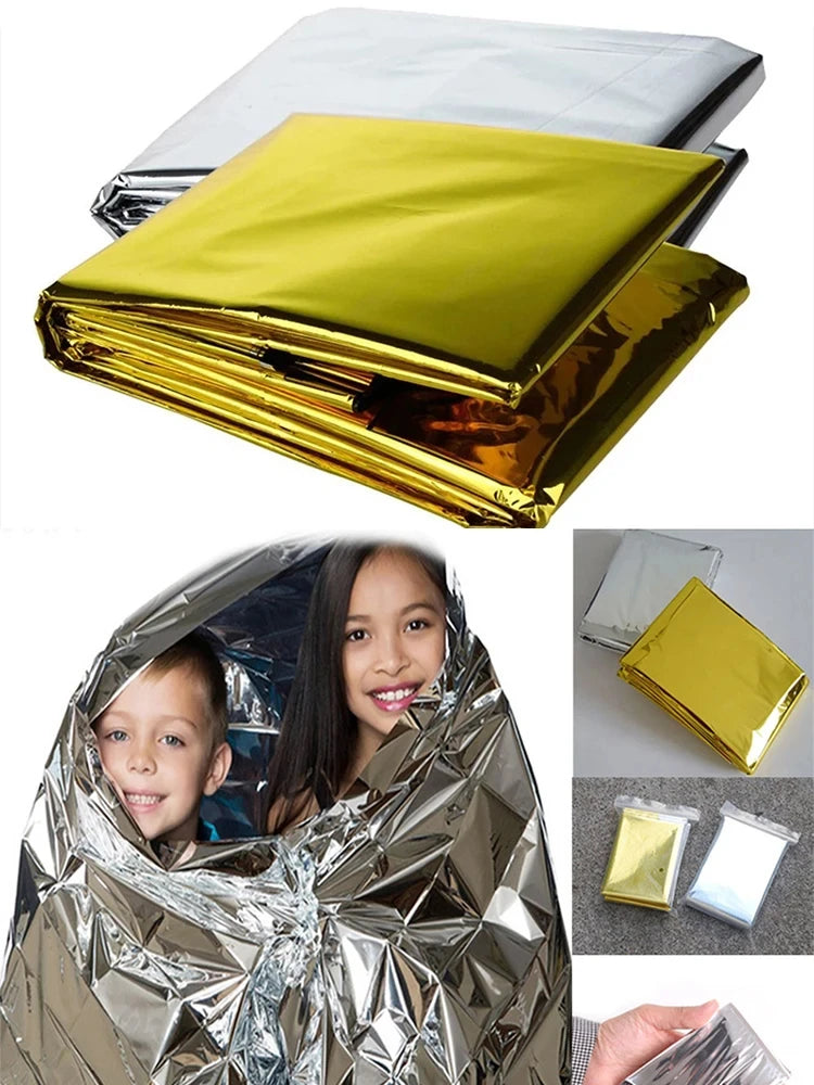 Emergency Thermal Poncho Blanket – Lightweight, Water-Resistant, Windproof Sunshade, Reusable First Aid Mat for Camping