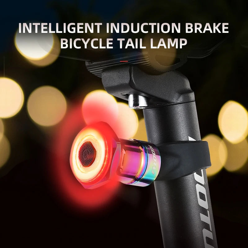 USB Rechargeable Smart Road Bike LED Tail Light with Brake Sensor, IPx6 Waterproof for Mountain Bikes