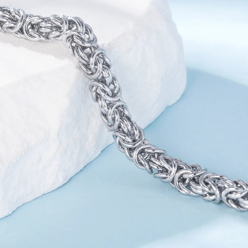 S925 Sterling Silver Byzantine Chain Bracelet – Polished Unisex Miami Style Jewelry, Smooth K-Pop Inspired Design