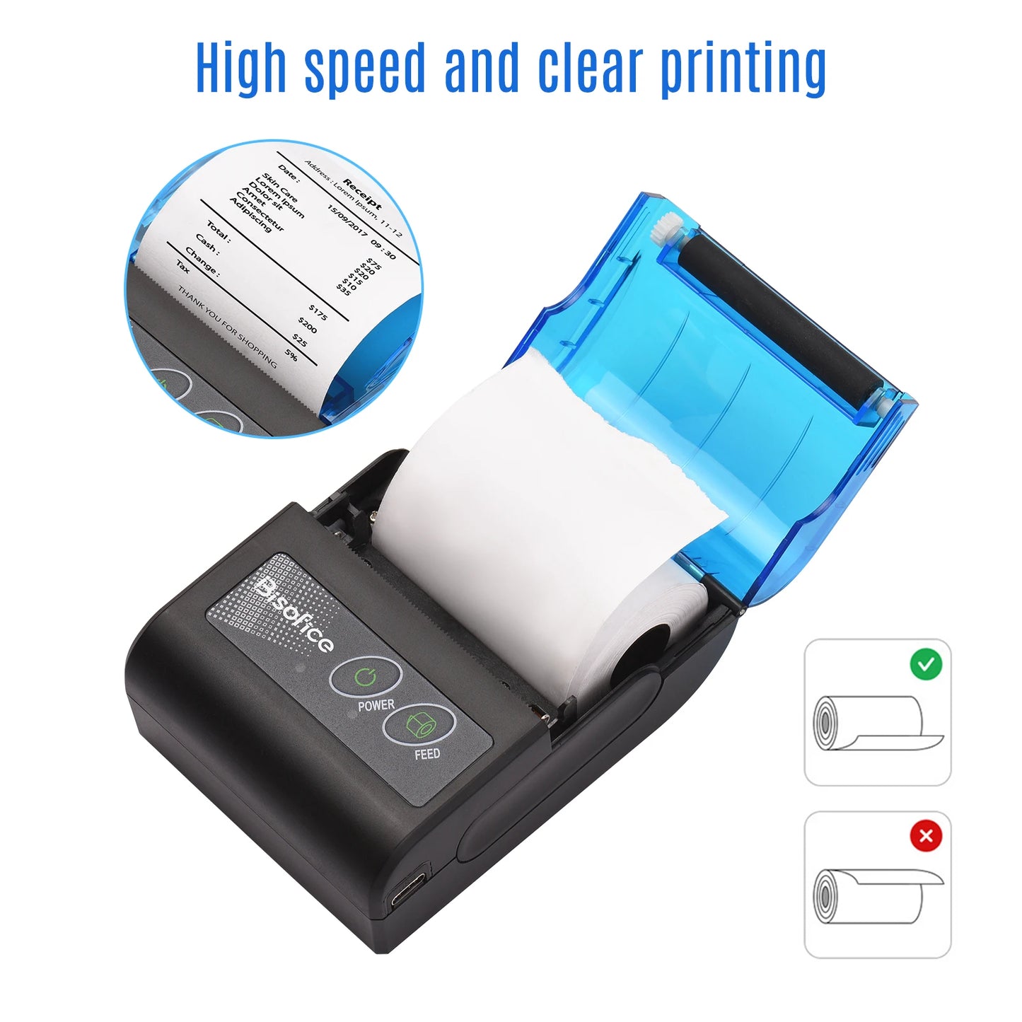 Portable Mini Thermal Printer – 2-Inch Wireless USB Receipt and Ticket Printer with 58mm Paper for Android OS