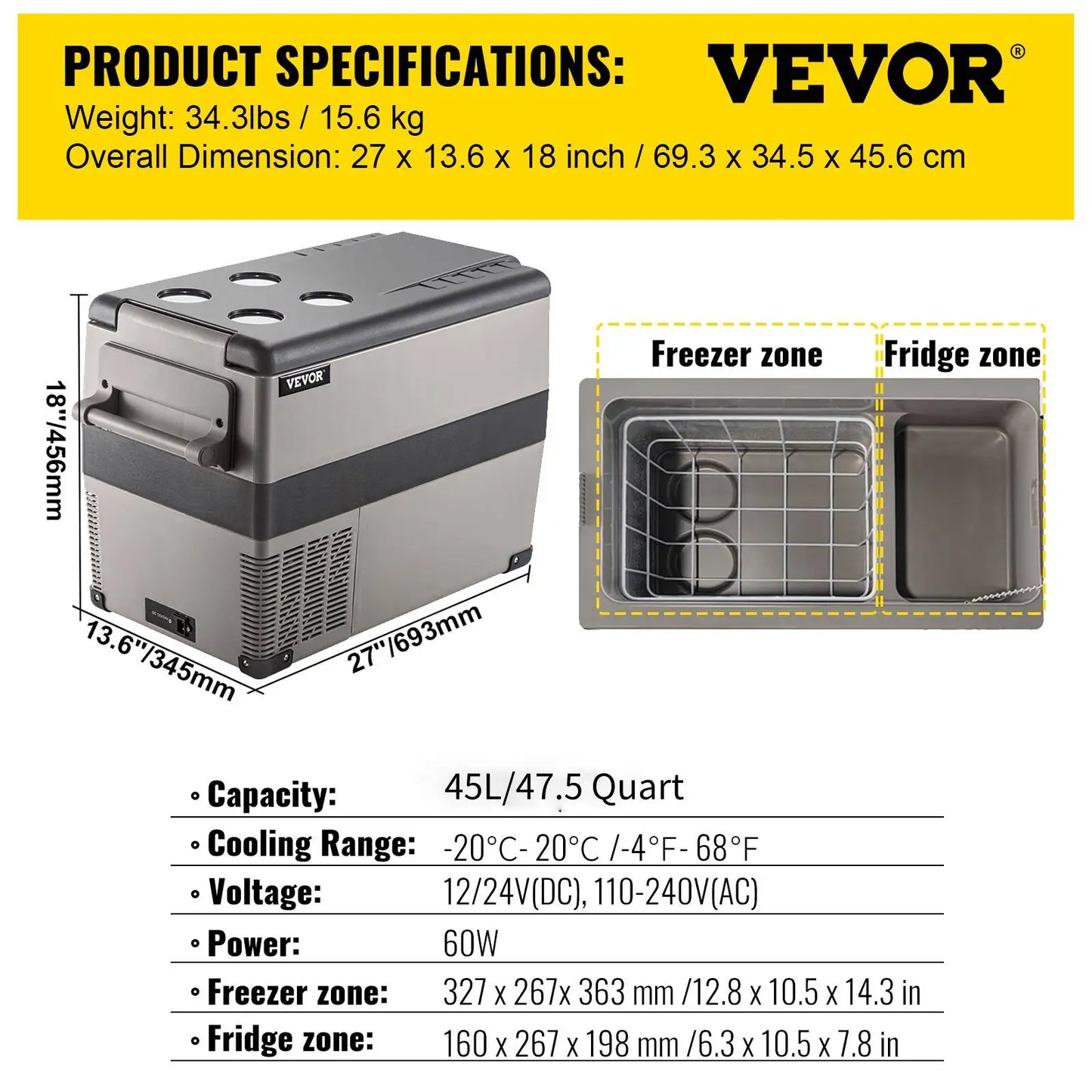 VEVOR Portable Car Refrigerator - 20L to 55L Mini Fridge Freezer with Compressor, 12/24V DC & 110-240V for Camping & Travel!