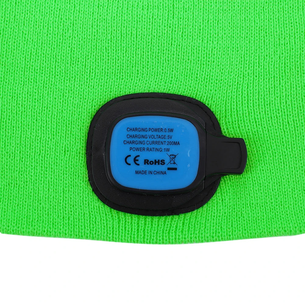 Unisex LED Beanie Hat with 4 Built-in Lights – Winter Knit Cap with Rechargeable Headlamp
