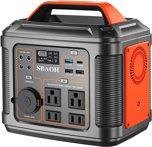 Portable Power Station 300W – 296Wh Solar Generator with AC/DC Outlets, Quick Charge & LED Flashlight
