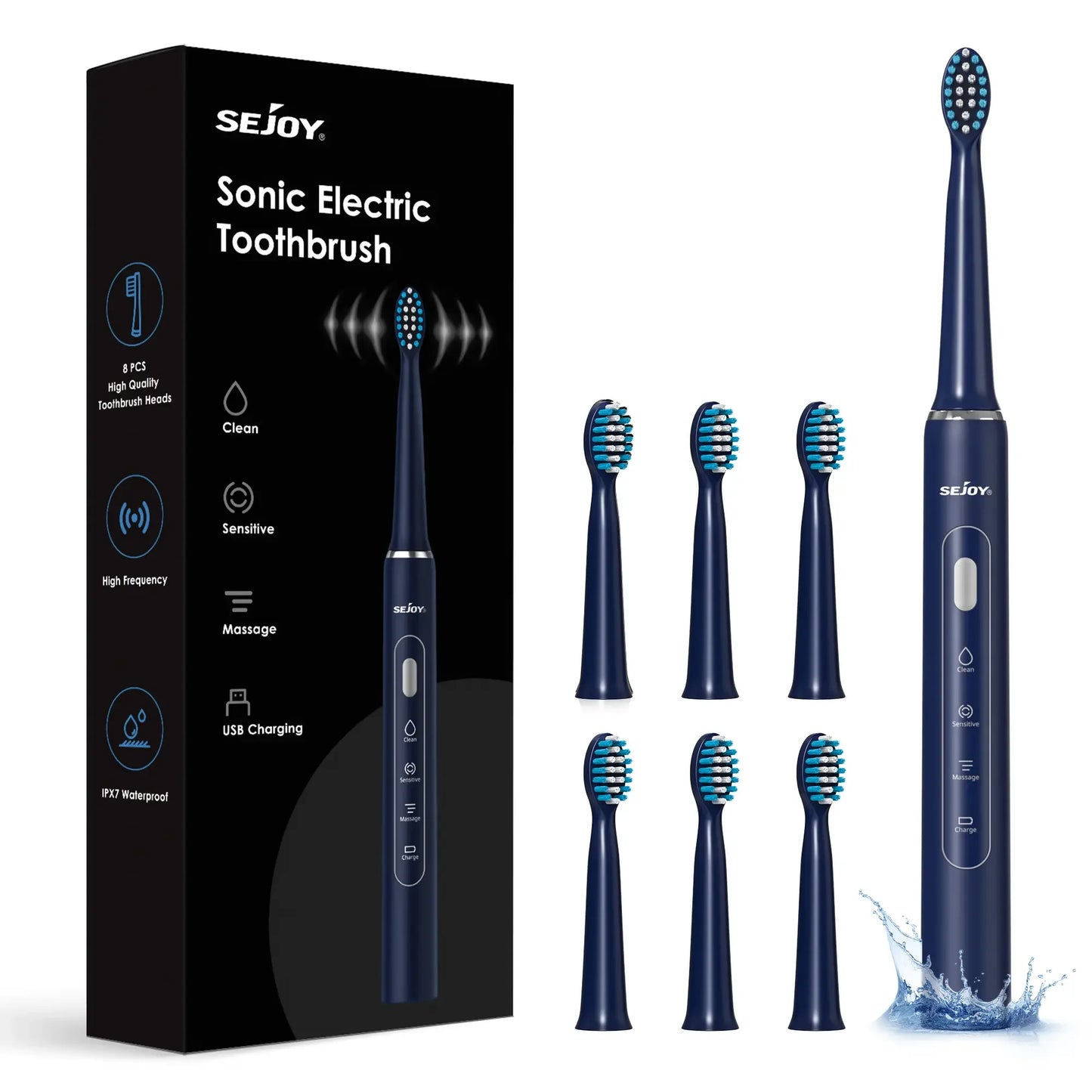 Toothbrush – Rechargeable Ultra Whitening Electric Brush with 8 Heads, Wireless Charging, 5 Modes & Smart Timer