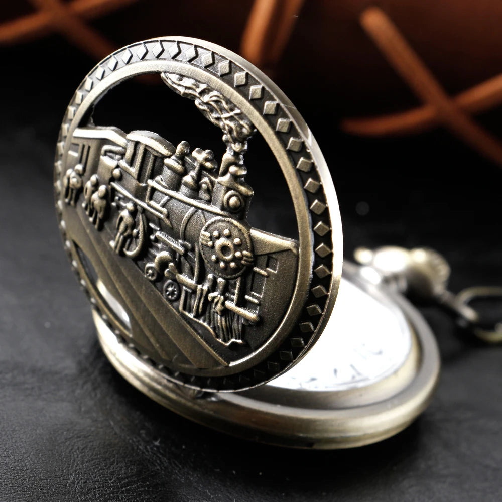 Steampunk Power Quartz Pocket Watch – Retro Fashion Necklace Pendant Clock for Men & Women, Holiday or Train Commemorative Gift