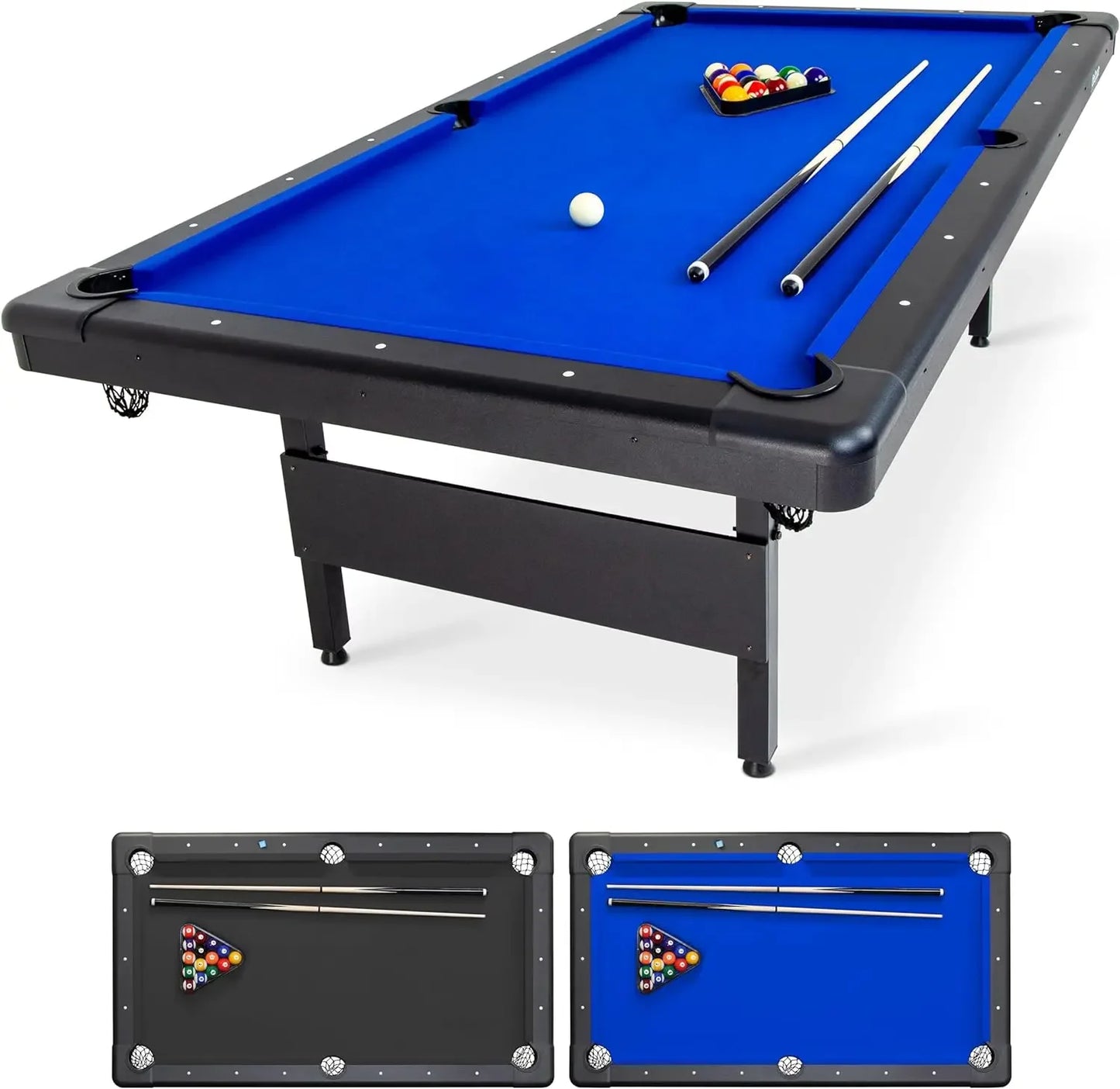 6, 7, or 8 Ft Portable Billiards Table – Premium Pool Table with Full Set of Balls, 2 Cue Sticks, and Chalk Included