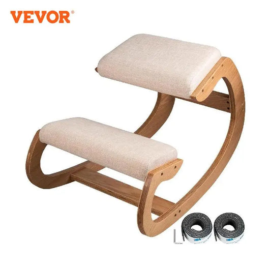 Ergonomic Rocking Wooden Kneeling Chair: Promote Correct Posture with Original Home Office Furniture and Thick Cushion