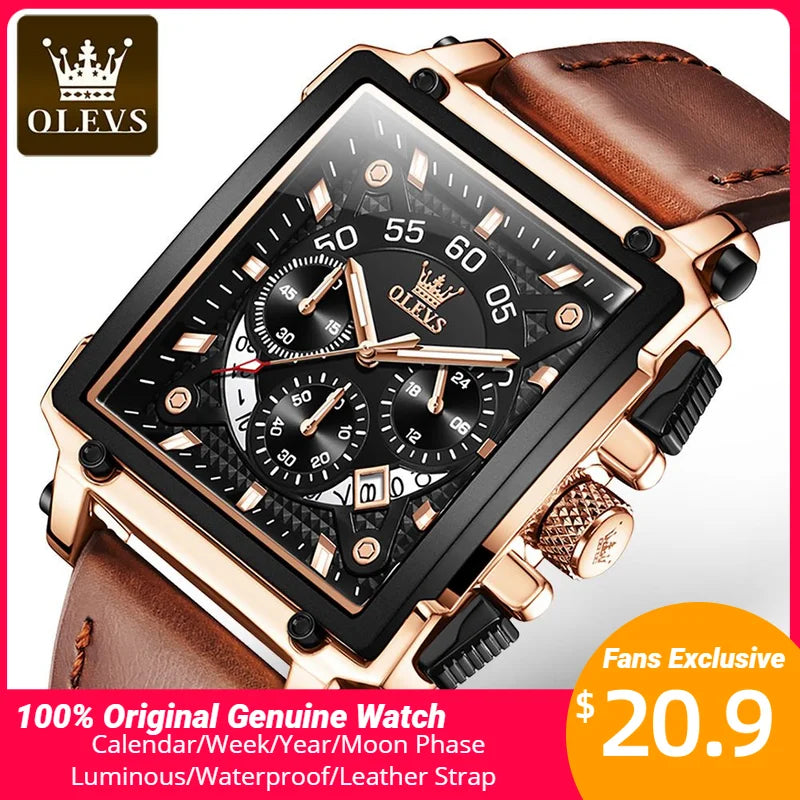 Luxury Men's Waterproof Square Watch: Luminous Quartz Wristwatch with Top Brand Elegance and Fashion