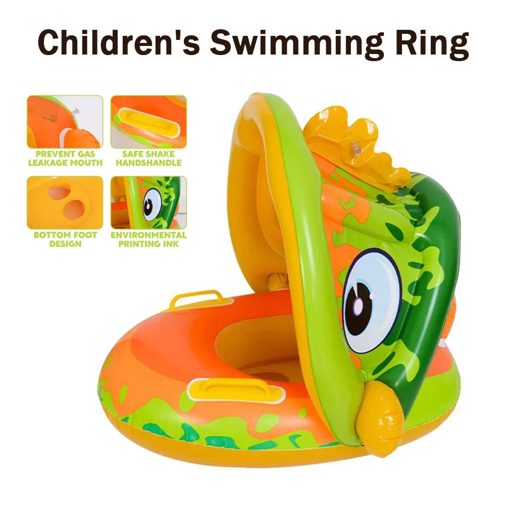 Baby Inflatable Unicorn Swim Ring – Sunshade Seat Float with Handrails & Removable Canopy for Pool Fun