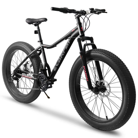 Ecarpat 26-Inch Fat Tire Mountain Bike – 4" Wide Tires, 21-Speed Snow Bike with Steel Frame & Disc Brakes for Men & Women