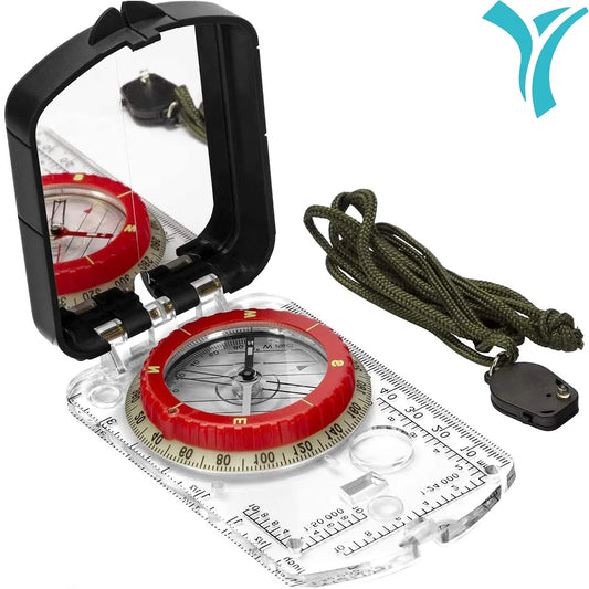 Sighting Compass with Mirror – Adjustable Declination Baseplate Compass with LED Light for Hiking, Orienteering & Backpacking