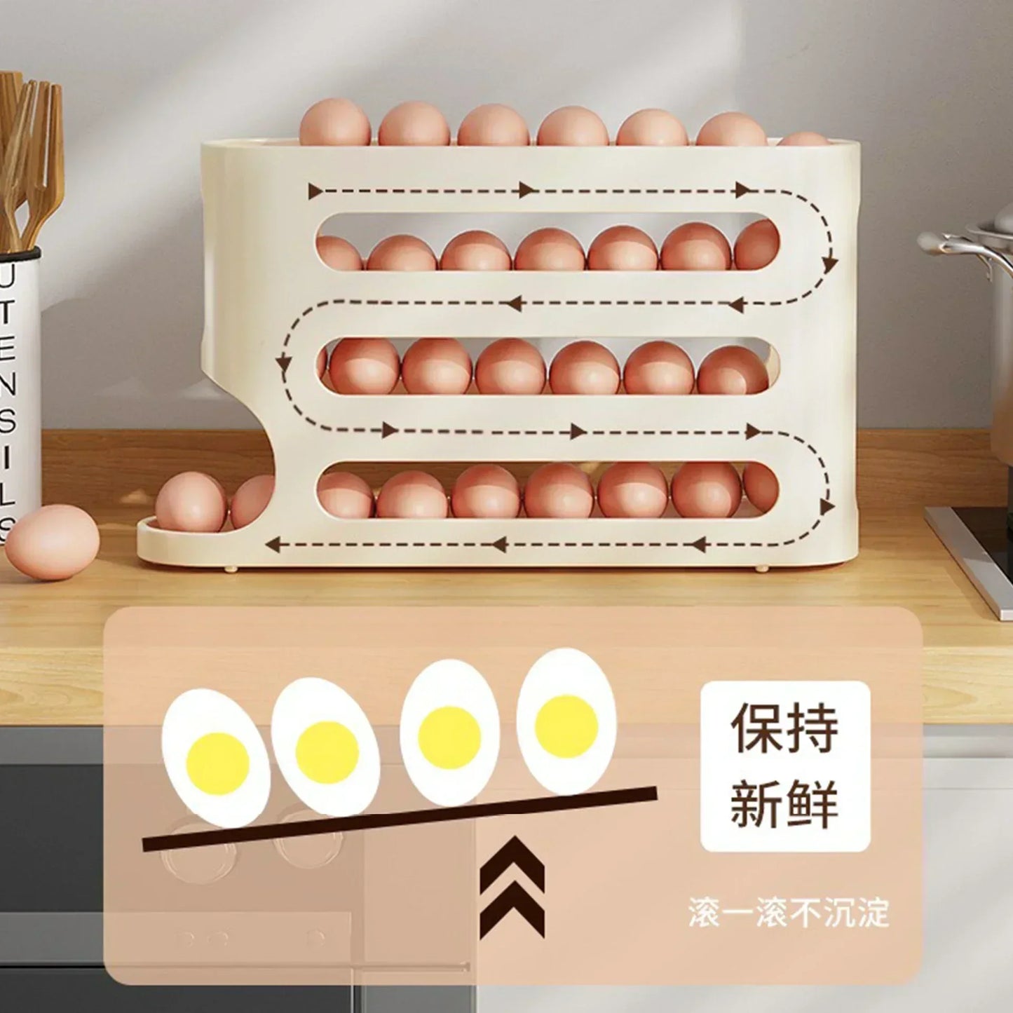 Automatic Rolling Egg Storage Box – 2 to 4 Layer Slide Organizer for Fridge & Side Door Storage