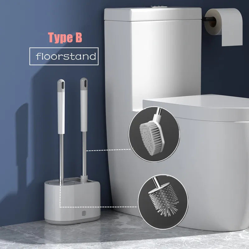 3-in-1 Silicone Toilet Brush Set with Wall & Floor Stand – Sleek, Space-Saving Cleaning Solution