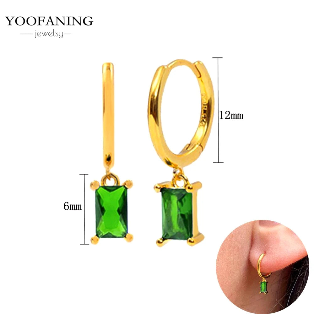 925 Sterling Silver Women's Earrings – Heart-Shaped Green Zircon Flower with Geometric Luxury Design